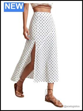 Boho Polka Dot High Slit Midi Skirt High Waist Long Skirt Summer